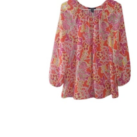 CHAPS Womens 2 Piece Skirt Set Pink Floral Ruffle Tiered Chiffon Petite XL - Picture 2 of 6